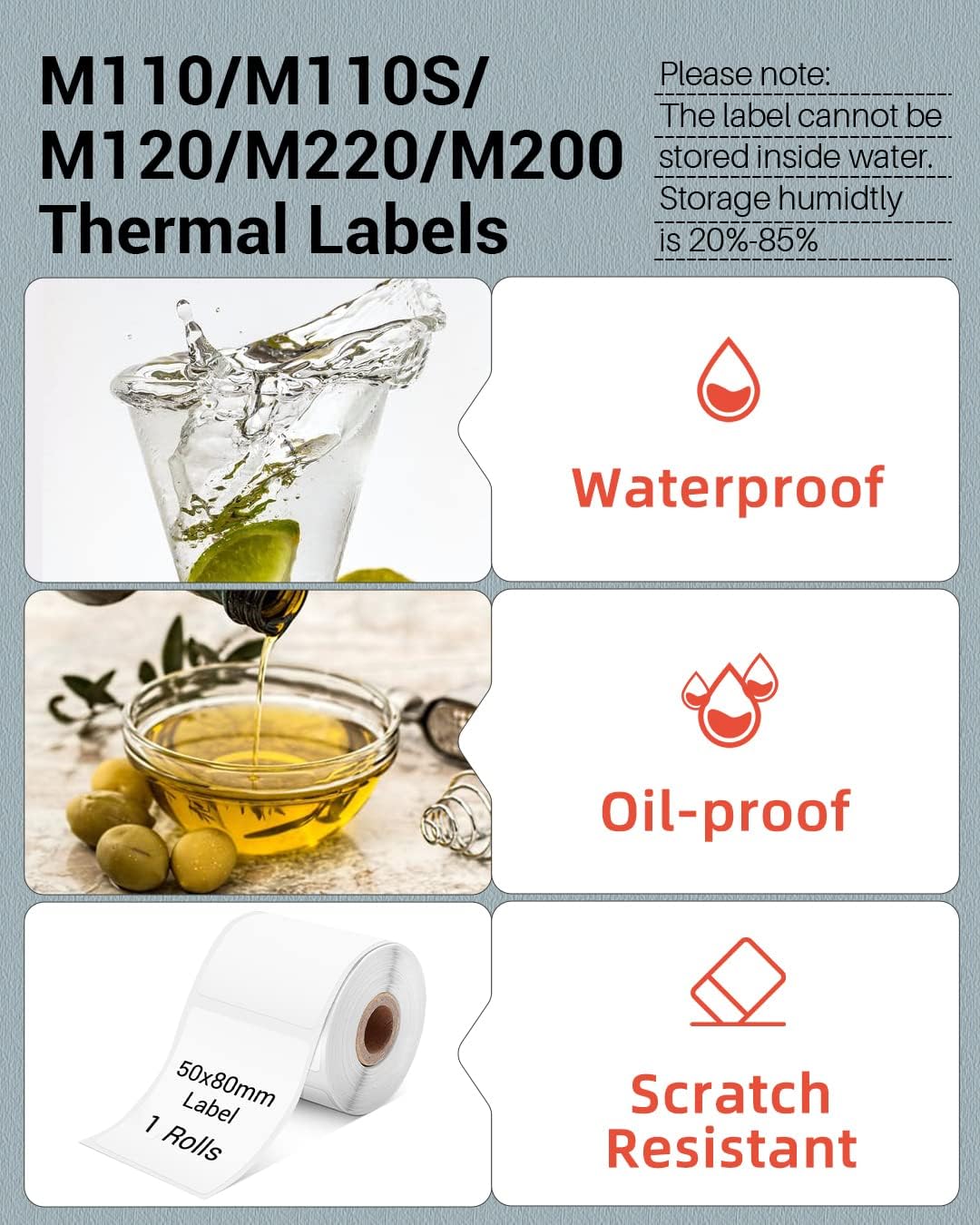Phomemo Thermal Labels for M110/M221/M220/M120/M200,50x80mm