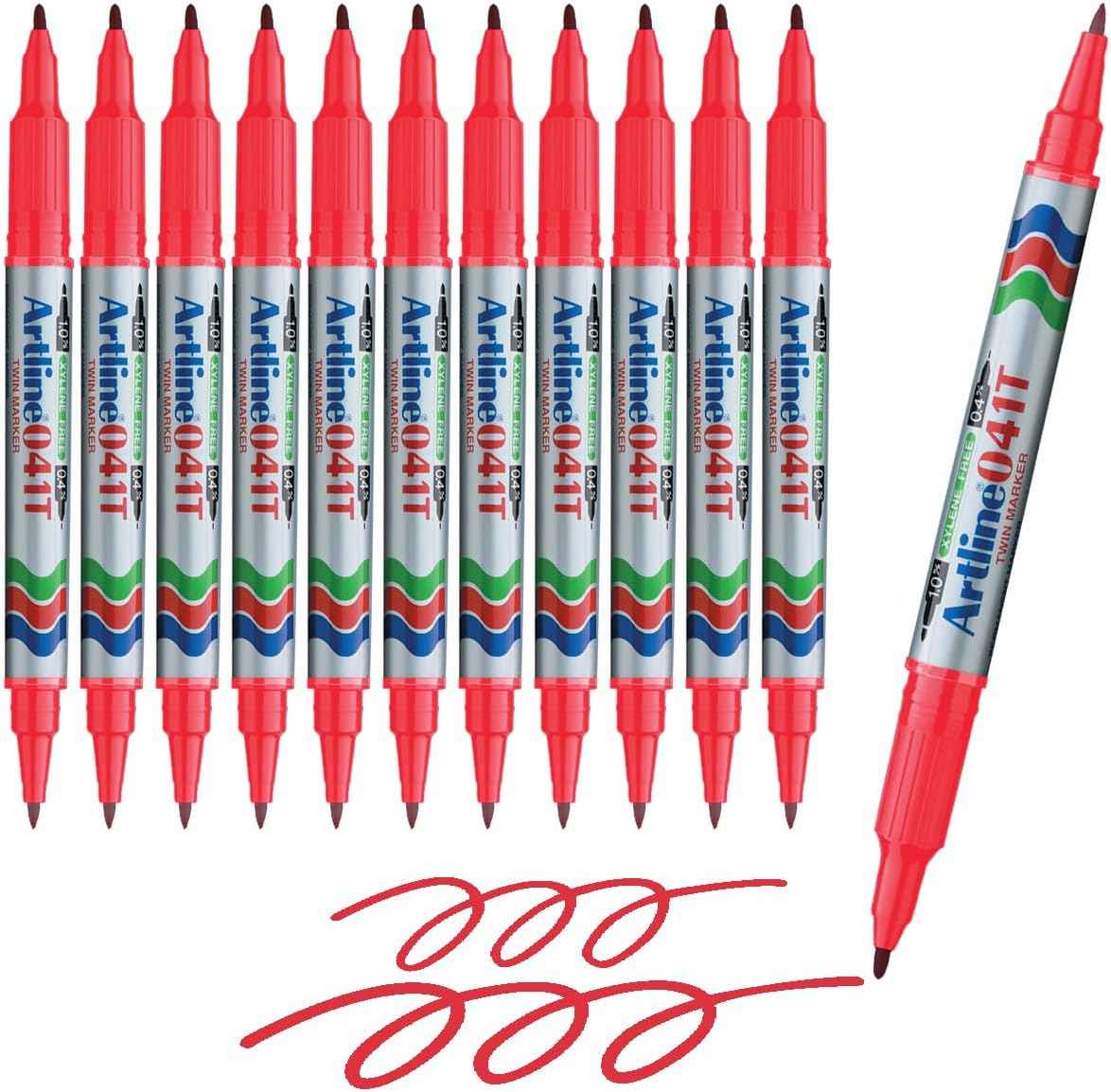 Artline 041T Twin-Nib Permanent Markers 0.4mm-1.0mm 12 Pack