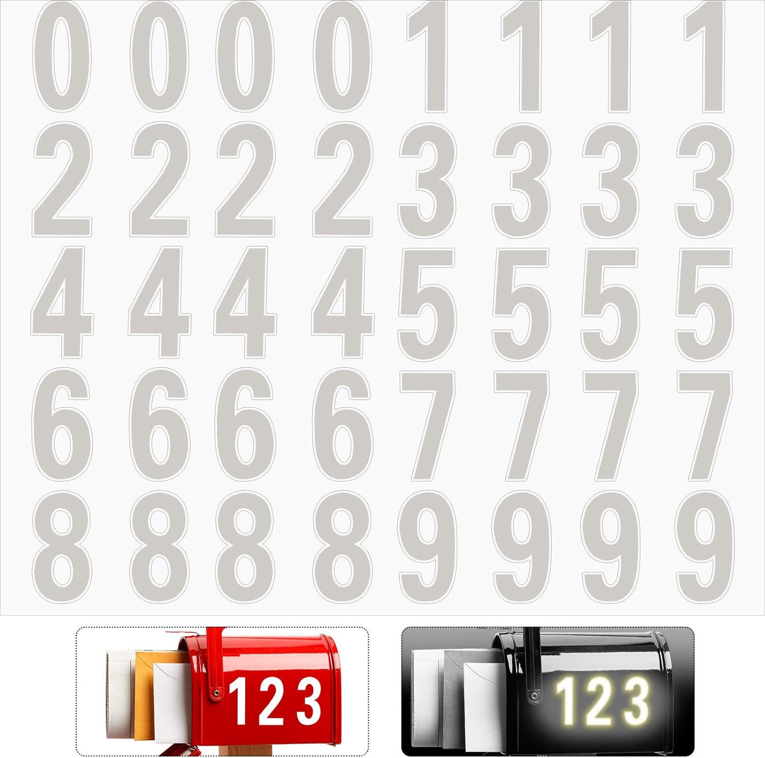 40pcs Mailbox Number 0-9 Sticker Decal Adhesive Silver 3 Inch