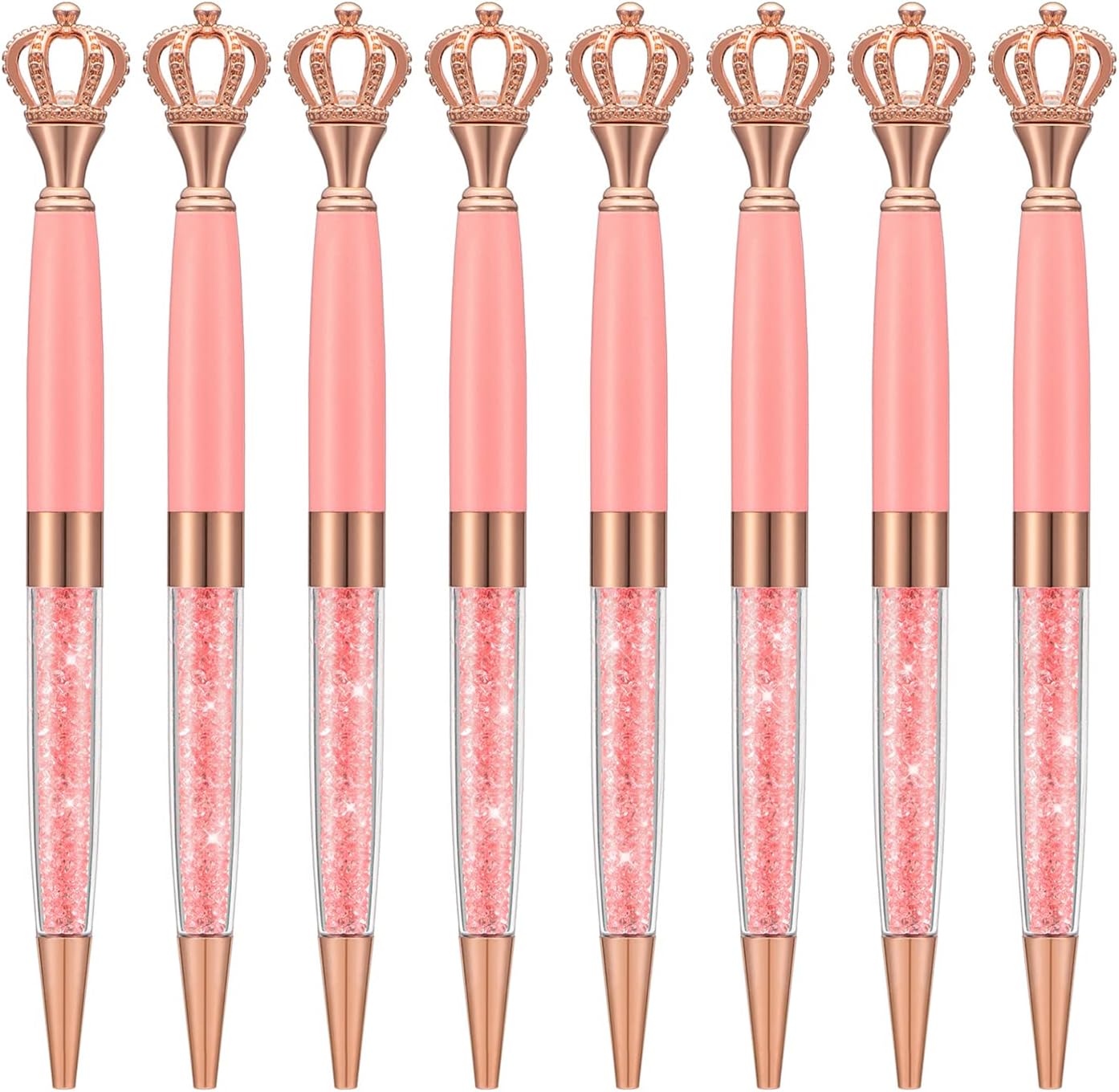 8 Pieces Crystal Crown Ballpoint Pen Set for Women Kid Girl