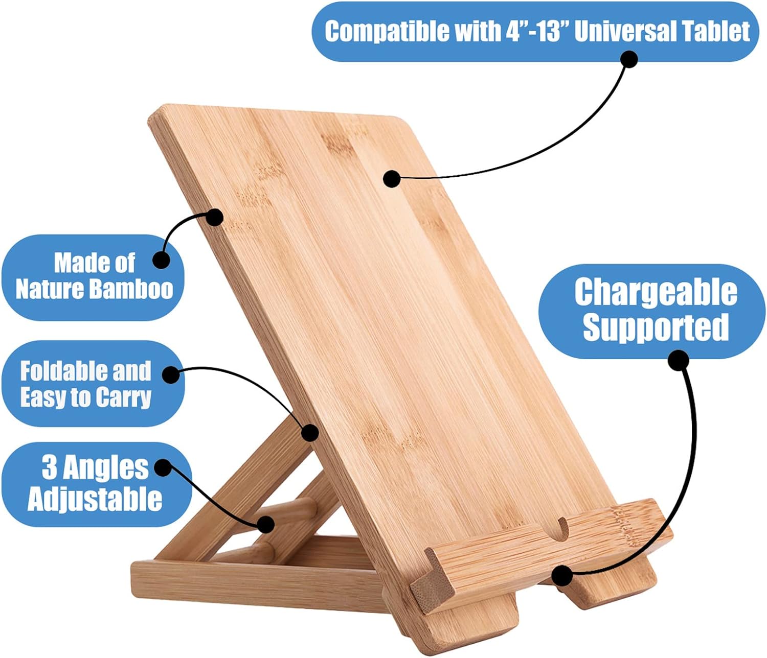 Bamboo Tablet iPad Stand Holder Adjustable