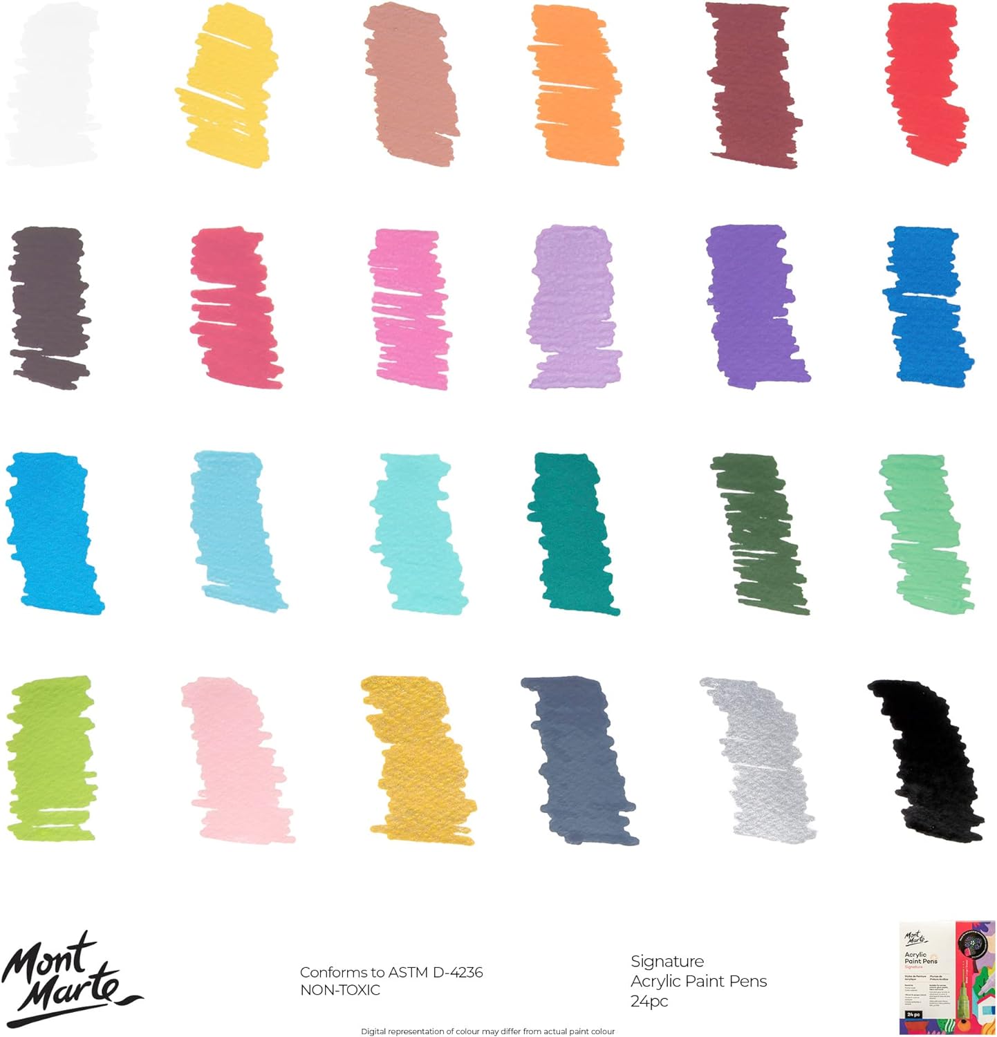 Mont Marte Signature Acrylic Paint Pens,24 Piece,Round Tip (3mm)