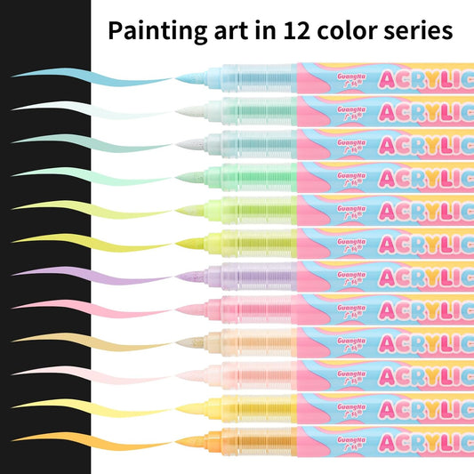 Guangna 8201 Acrylic Paint Marker Pens,12 Macaron Color Brush Tip