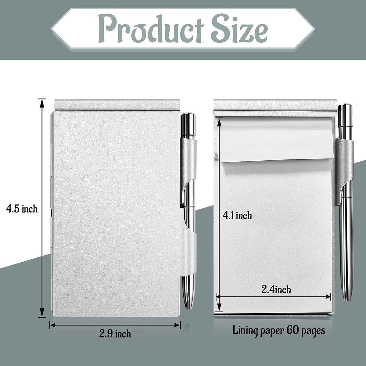 2 Inch Notebook 2 Pieces Metal Pocket Notebook with Pen and Refillable Paper