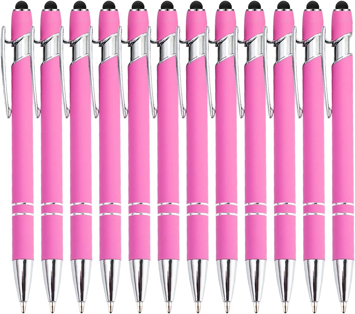 12 Pack Rainbow Rubberized Soft Touch Ballpoint Pen with Stylus Tip