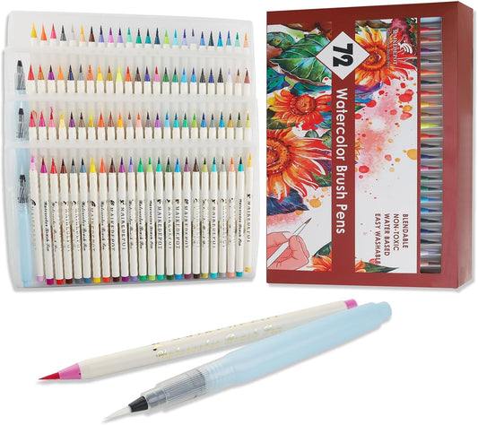 MAIKEDEPOT 72 Colors Watercolor Brush Pens with 3 Blending Brush