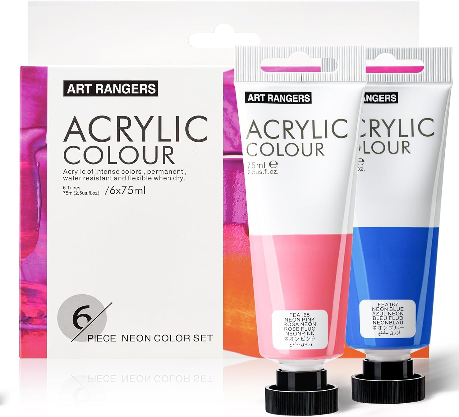 6 Acrylic Paint Art Supplies Set,75 ml Tubes,Fluorescent Color
