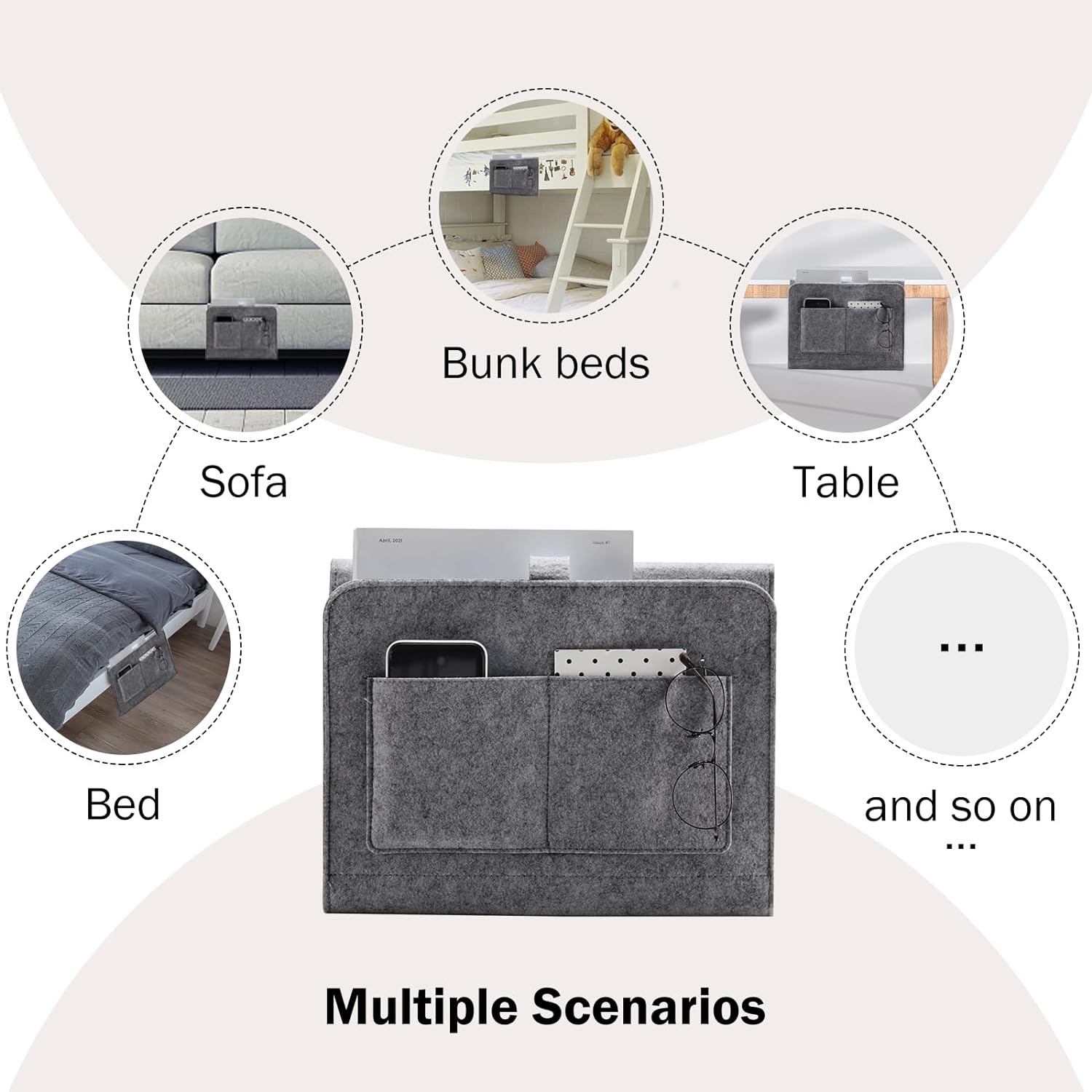 Bedside Caddy, Hanging Storage Organizer for Bed Sofa, Grey