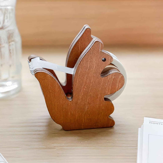 Wooden Squirrel Clear Tape Dispenser for Office & School Desktop
