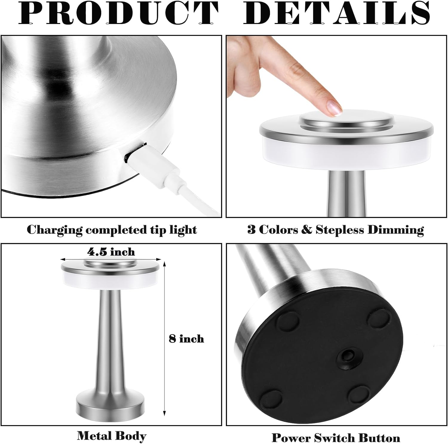 4Pcs Portable Cordless Table Lamp with Touch Sensor Rechargeable