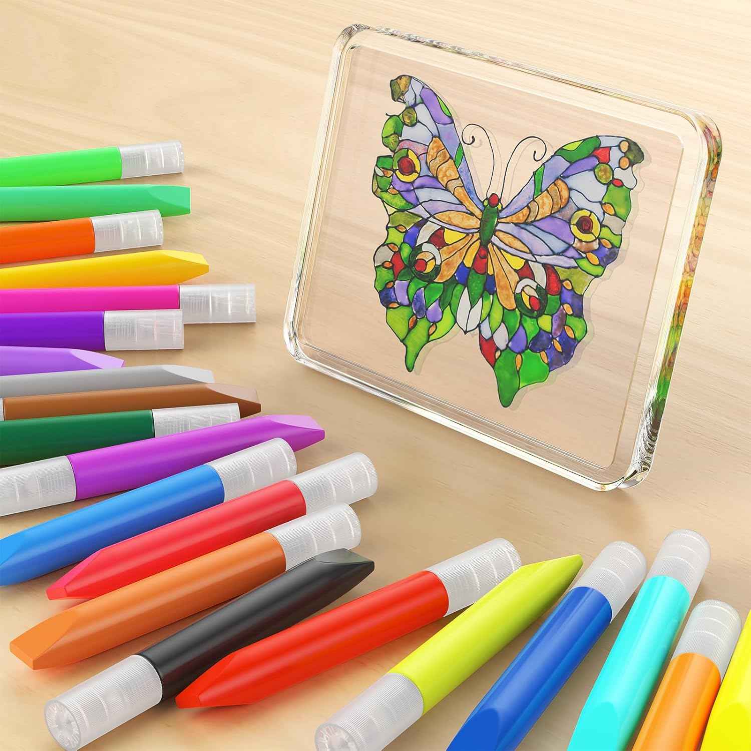 48Pcs Suncatcher Paint Pens for Kids Stained Glass Window 24 Color