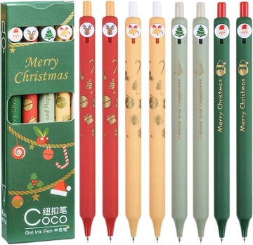 8Pcs Christmas Button Pens Retractable Xmas Print Gel Pens