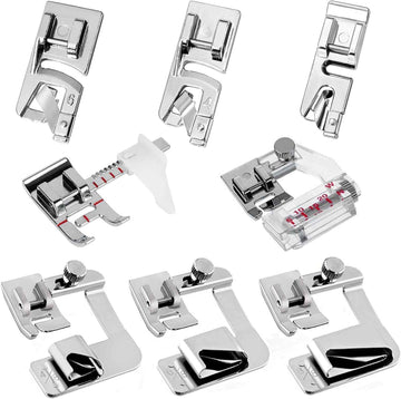 8-piece presser foot set: multiple chrome sewing machine feet for different stitches