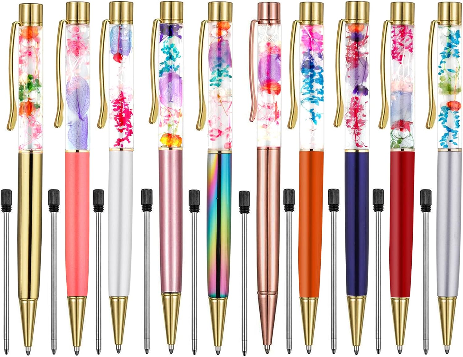 10 Color Metal Ballpoint Pens with Herbarium Floral