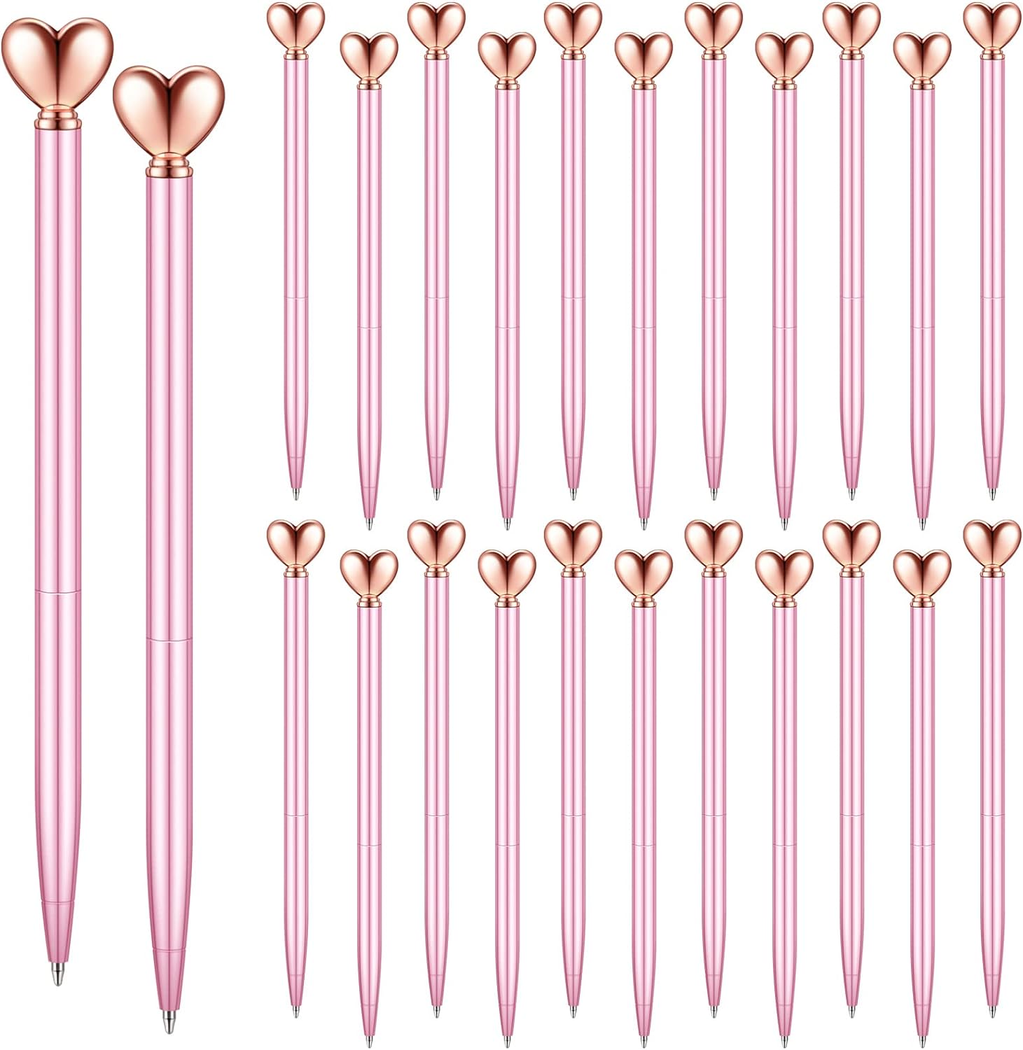 24Pcs Heart Shaped Retractable Metal Ballpoint Pens