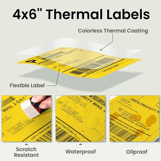Phomemo 4"x6" termisk direktfraktetikett, fläktvikt 500 etiketter gul