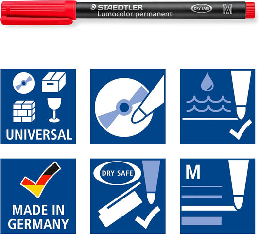 Staedtler Lumocolor 317M Permanent Markers Medium Tip 1.0mm,4 Pack