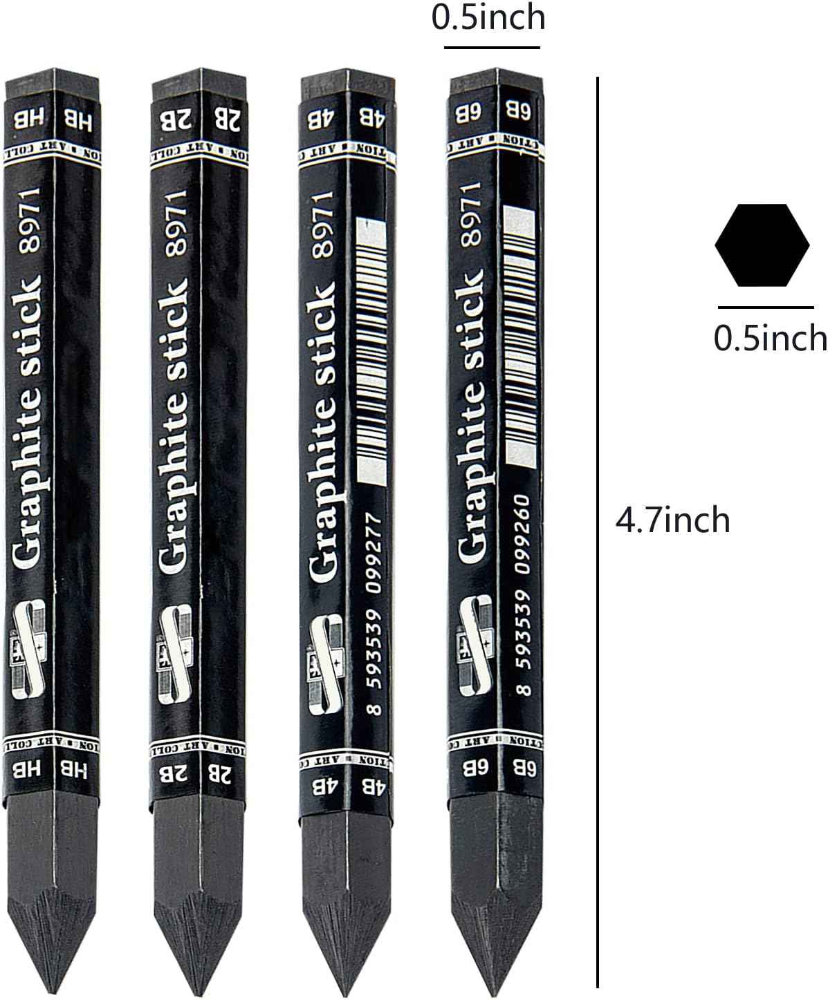 4Pcs Graphite Stick Set HB 2B 4B 6B for Artist Sketching Drawing