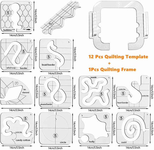 13 Pieces Free Motion Quilting Template with Quilting Frame