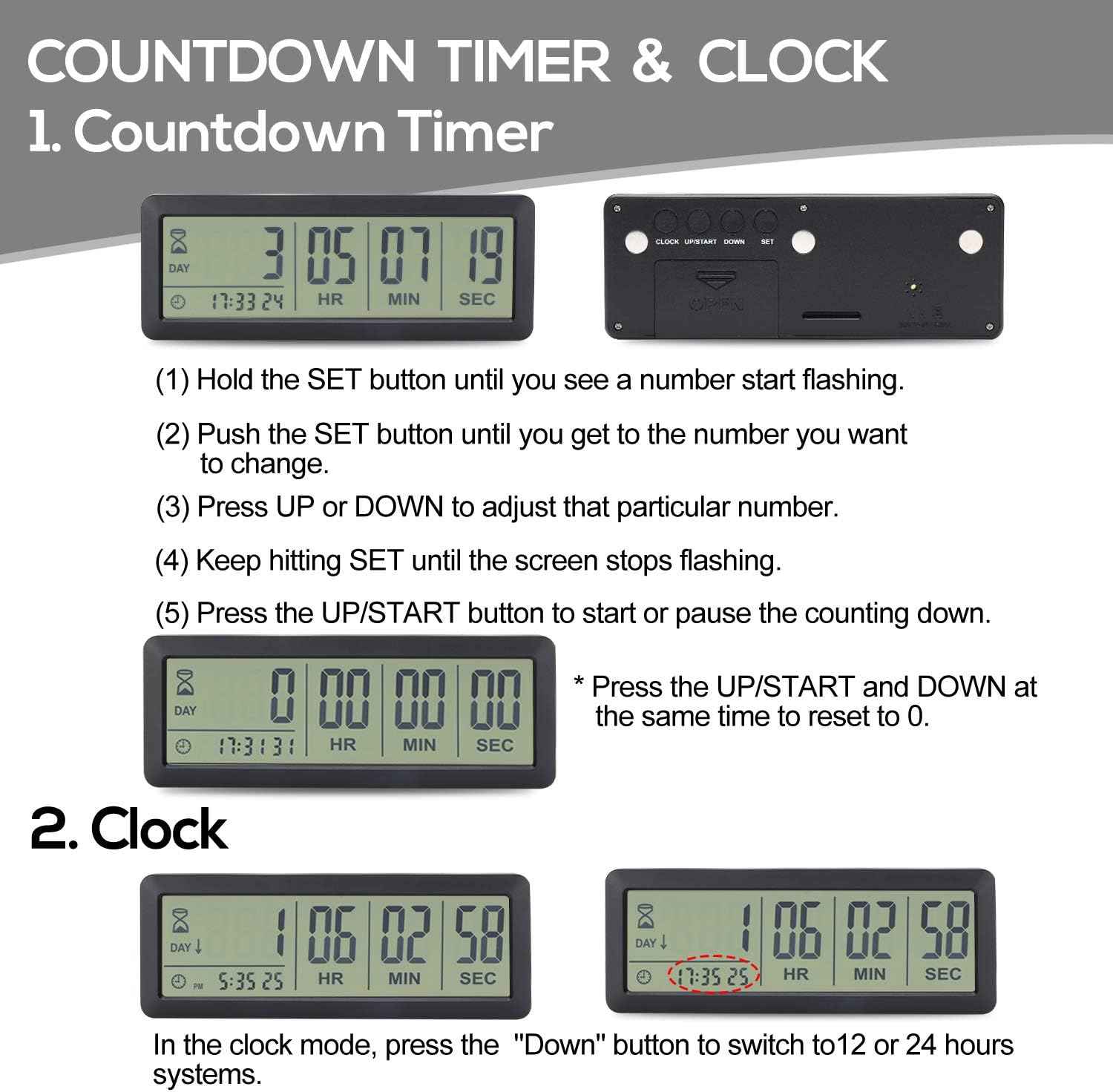 PURSUN PS-220 Digital Countdown Days Timer Clock