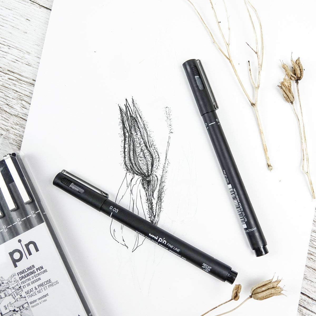 Uni Pin Fineliner Drawing Pen - 9 Grades - Black Ink