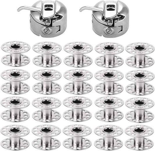 2 Pieces Bobbin Case with 20 Pieces Sewing Machine Metal Bobbins