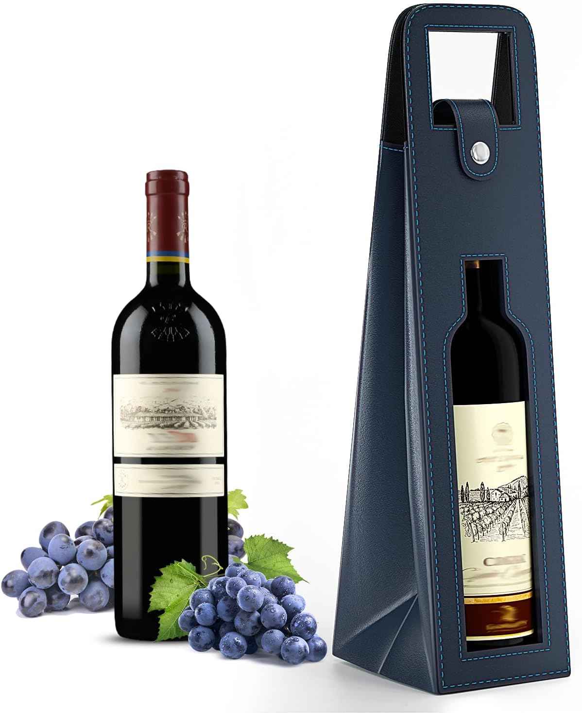 2 Pack Wine Gift Bag, Reusable Leather Wine Tote Carrier
