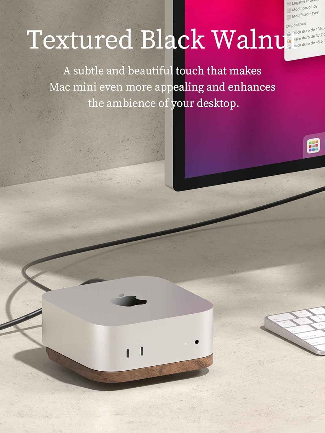 Black Walnut Wooden Desktop Stand for Mac Mini M4 Pro 2024