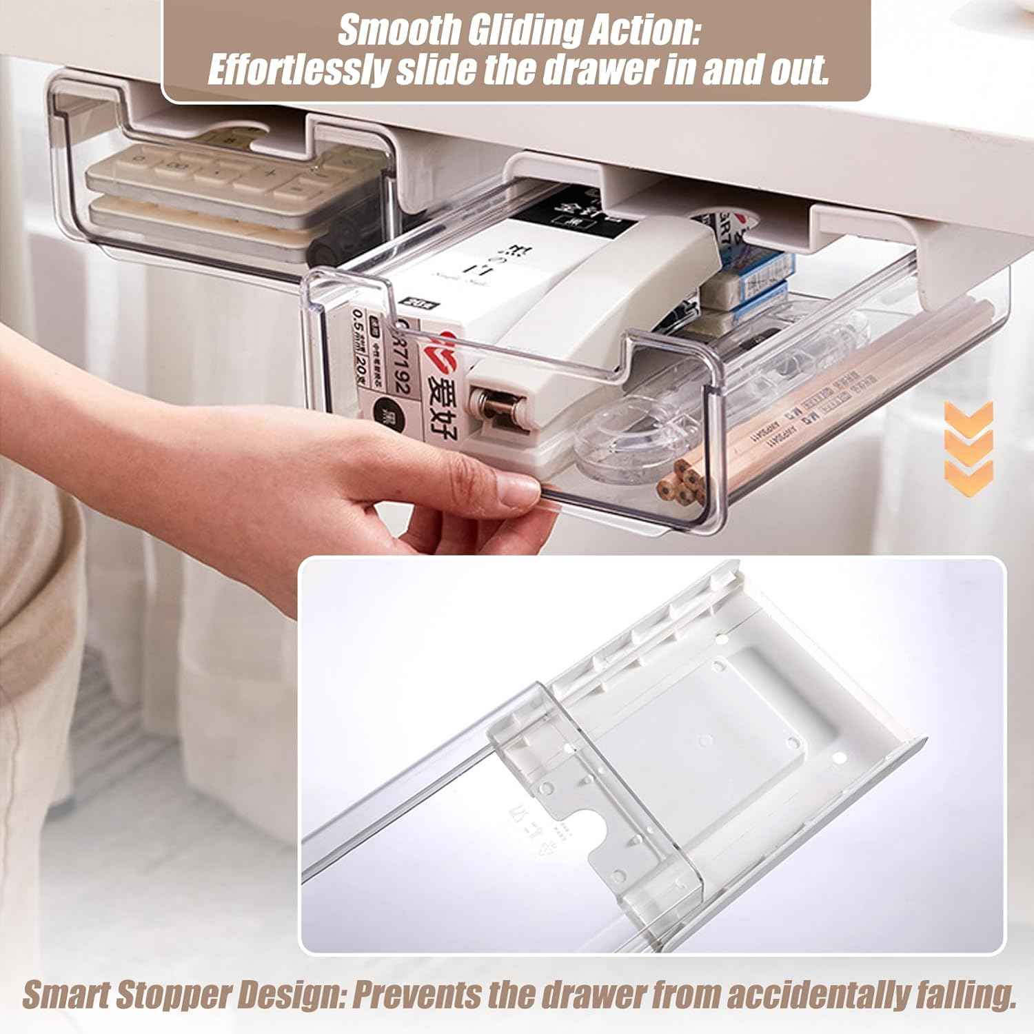 2 Pack Under Desk Storage Drawers Slide Out-Drill-On or Self-Adhesive