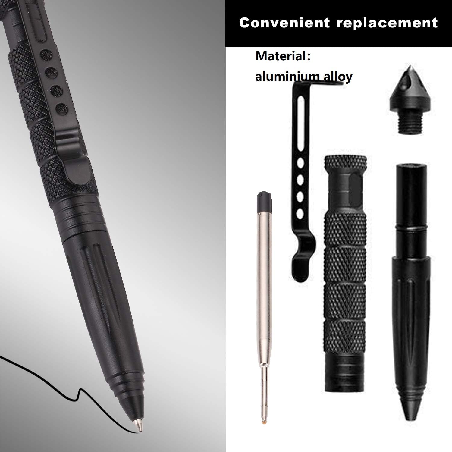 2 Pack Military Tactical Pen Set with 6 Black Ballpoint Refills