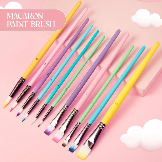 24Pcs Paint Brush Set Macaroon Color Nylon Hair