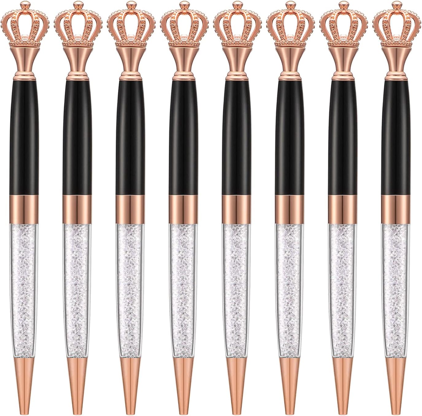 8 Pieces Crystal Crown Ballpoint Pen Set for Women Kid Girl