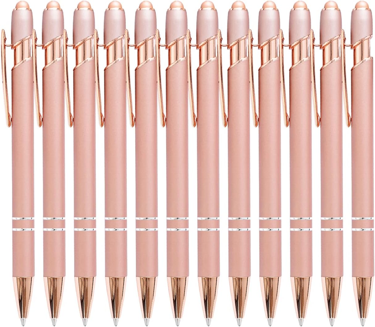 12 Pack Rainbow Rubberized Soft Touch Ballpoint Pen with Stylus Tip