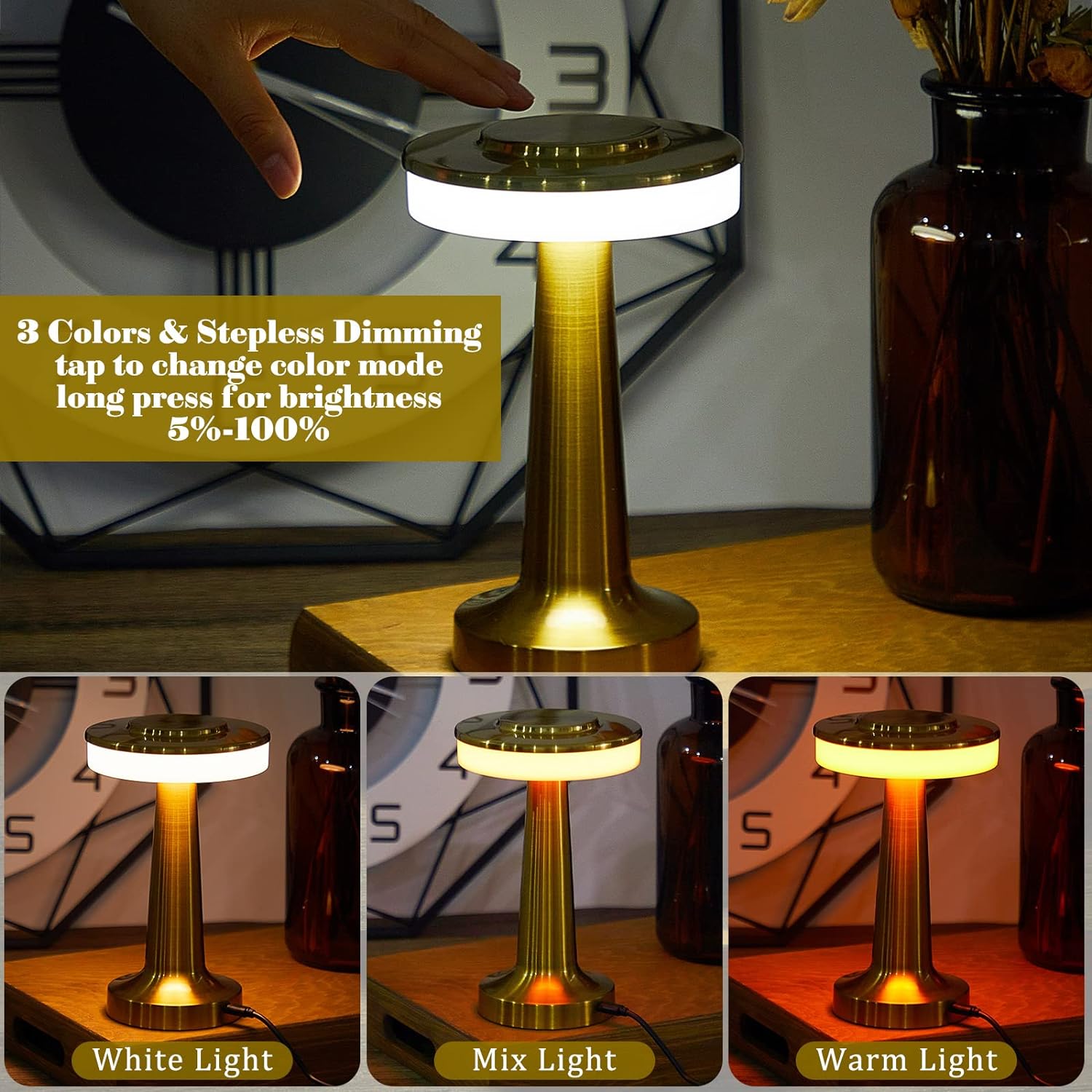 4Pcs Portable Cordless Table Lamp with Touch Sensor Rechargeable