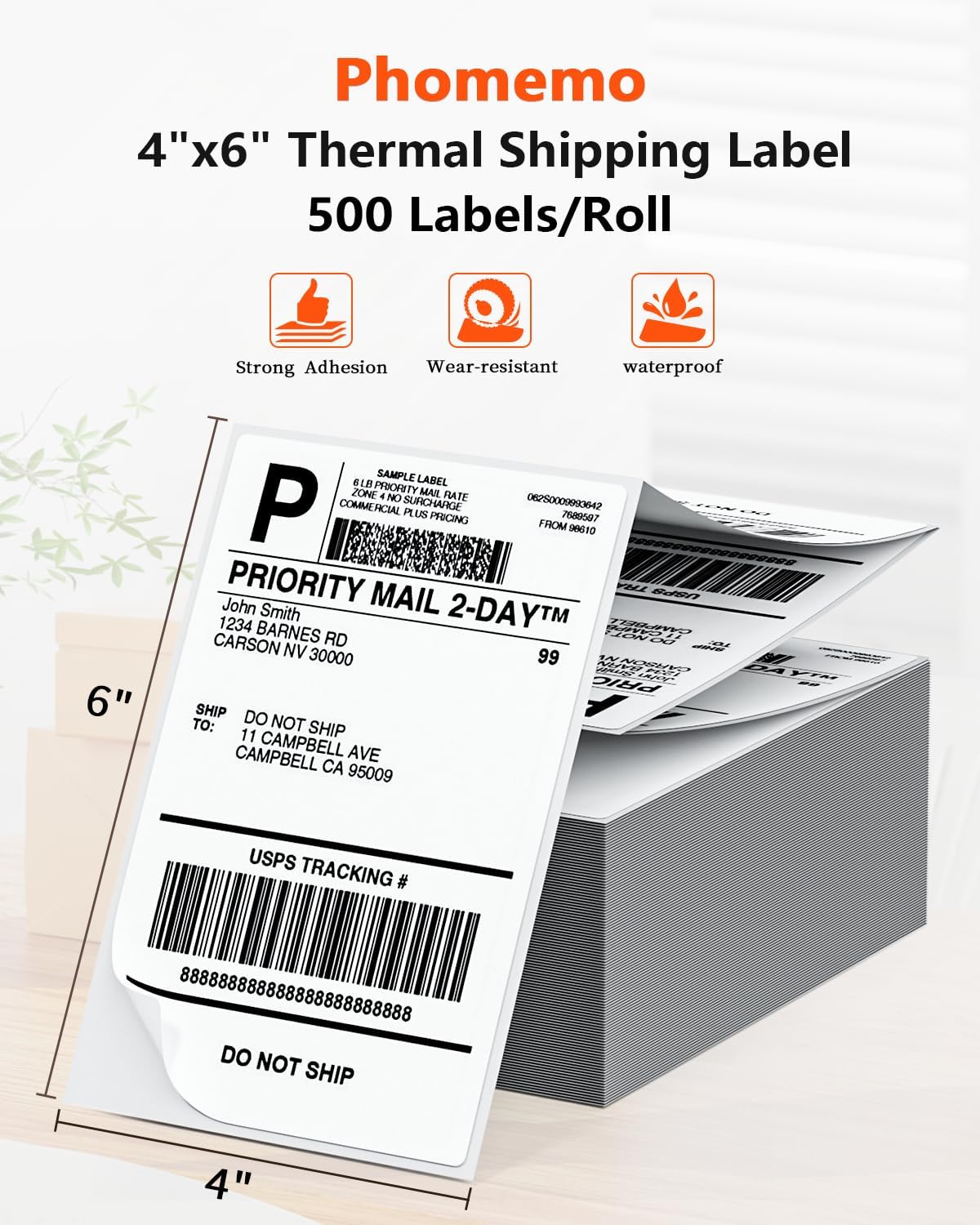 Phomemo 4x6 Inch Thermal Direct Shipping Label,Fan-Fold 500 Labels