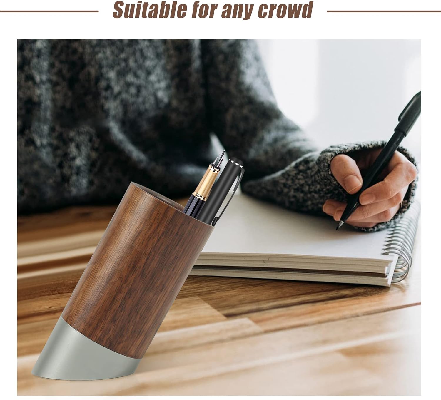 Modern Art Stainless Steel and Walnut Wood Pen Holder