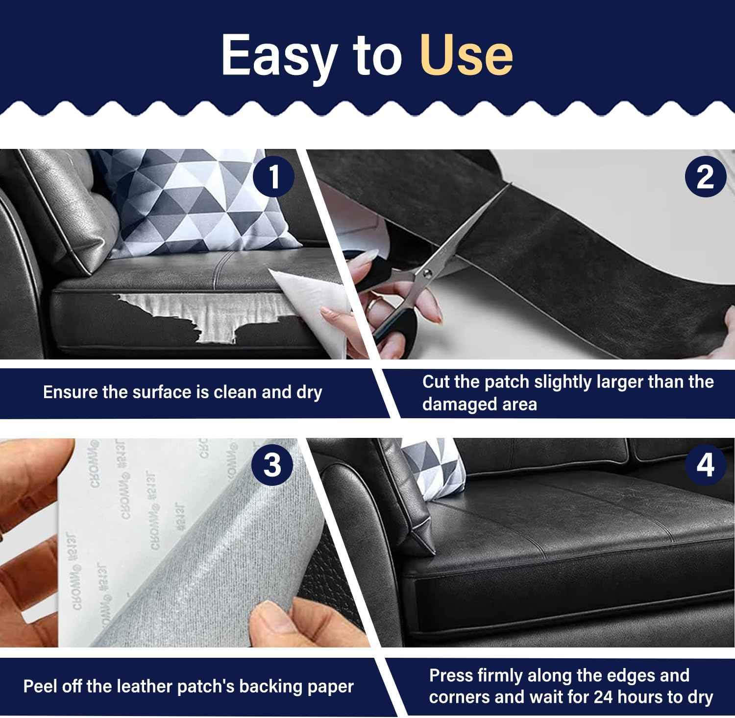 Leather Repair Patch for Furniture - Self Adhesive 3x60 Inch,2 Rolls