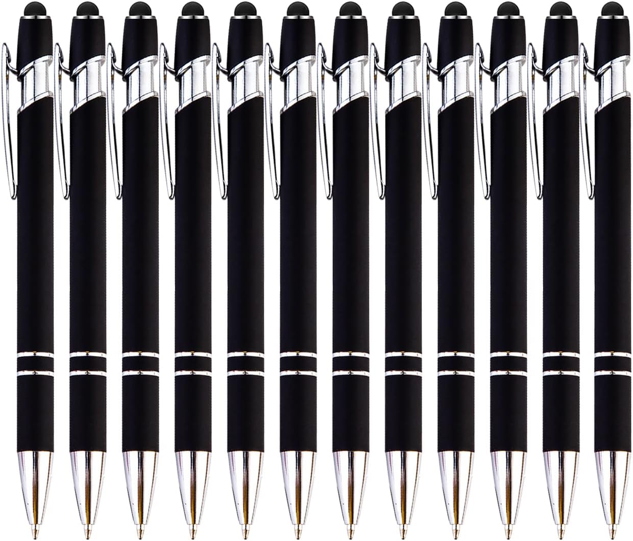 12 Pack Rainbow Rubberized Soft Touch Ballpoint Pen with Stylus Tip