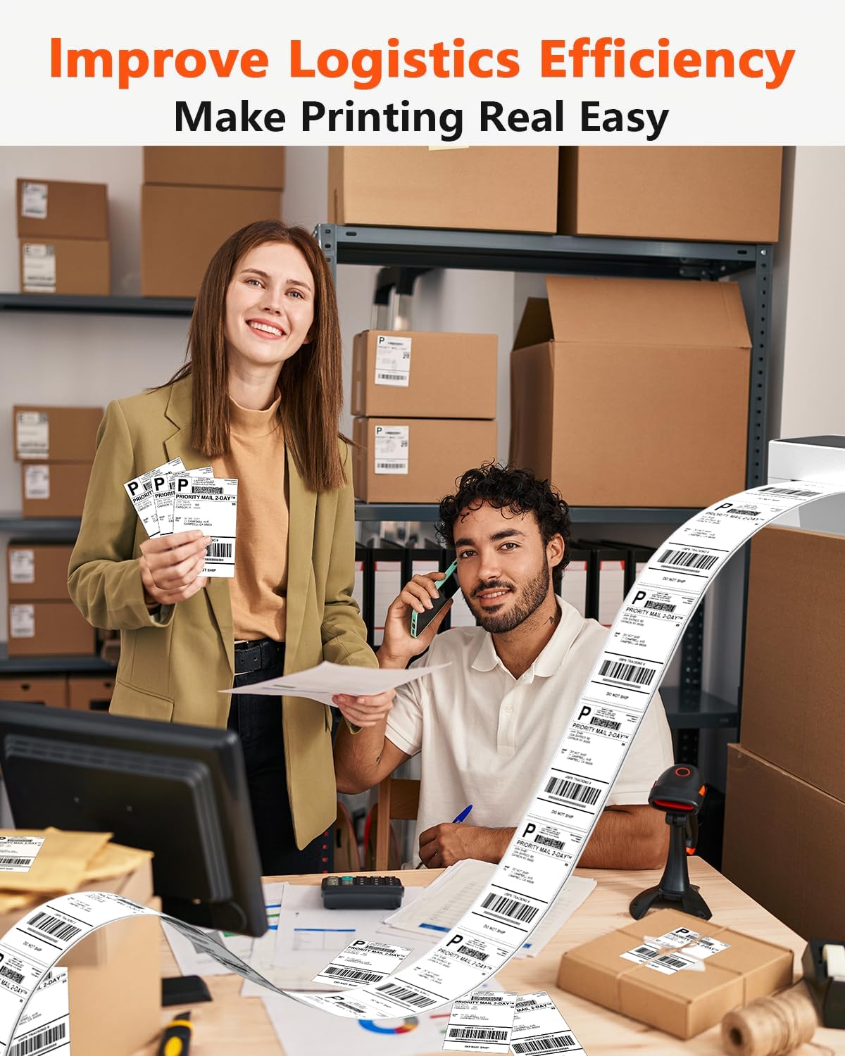 Phomemo 4x6 Inch Thermal Direct Shipping Label,Fan-Fold 500 Labels