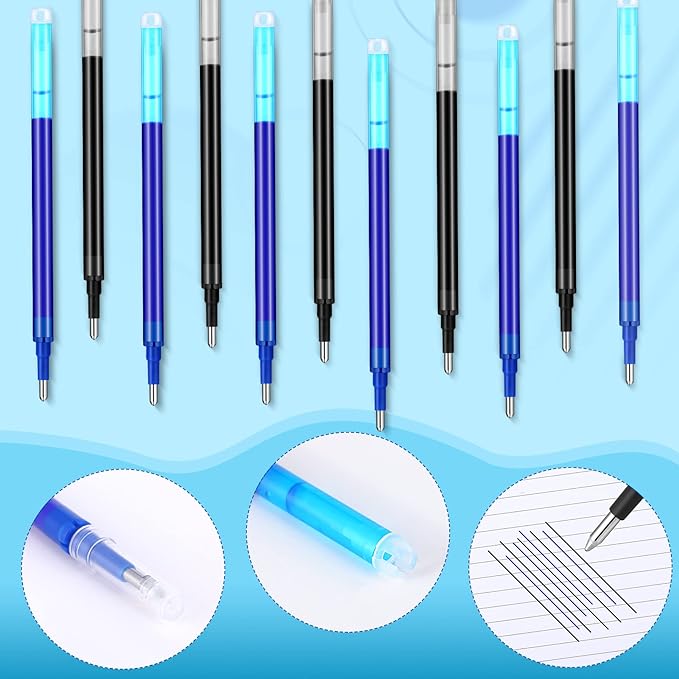 24 Pieces Erasable Gel Ink Pen Refills Point 0.5 mm (Black,Blue)