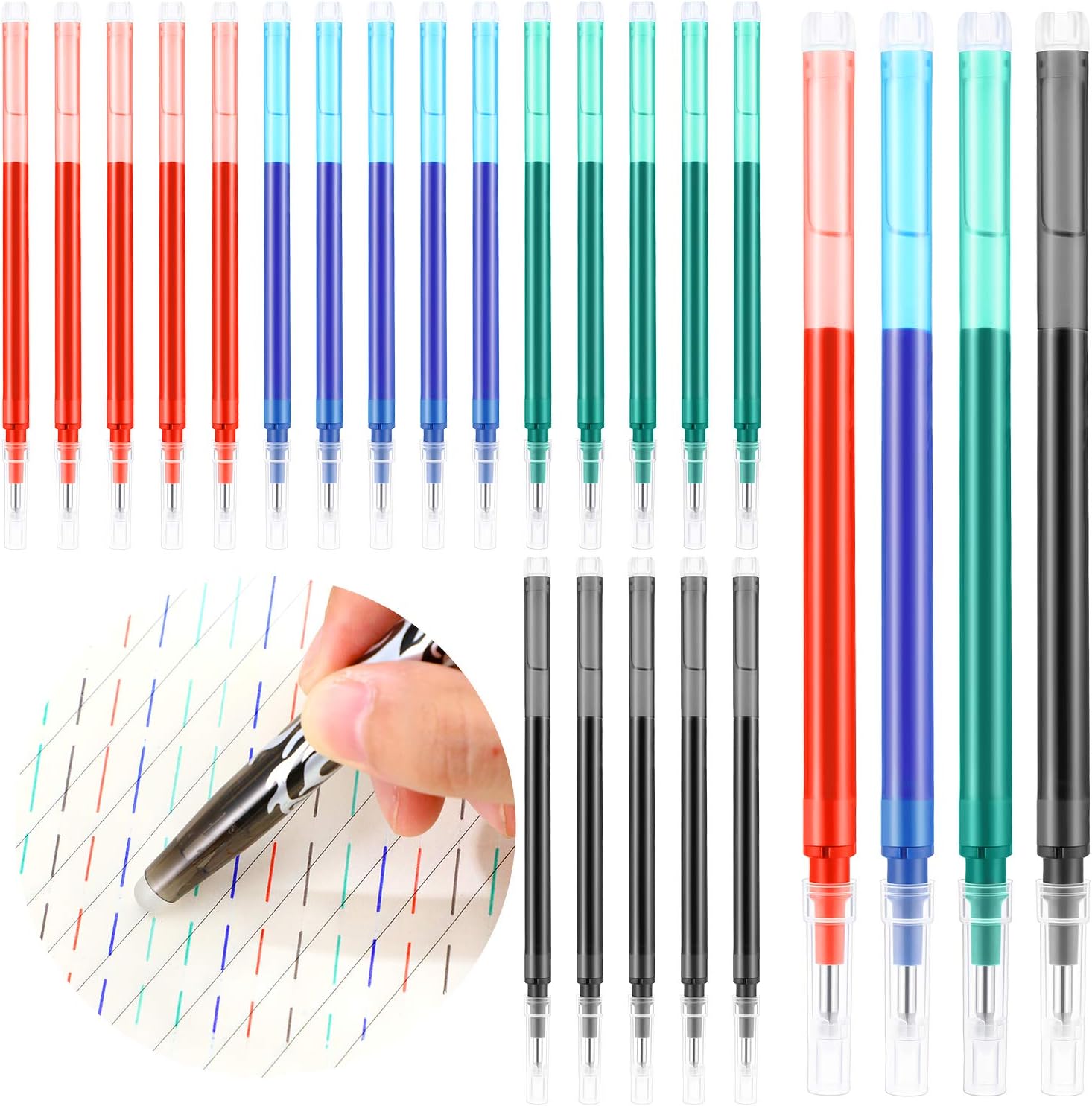 24pcs Erasable Gel Ink Pen Refills Point 0.7 mm (Black,Red,Green,Blue)
