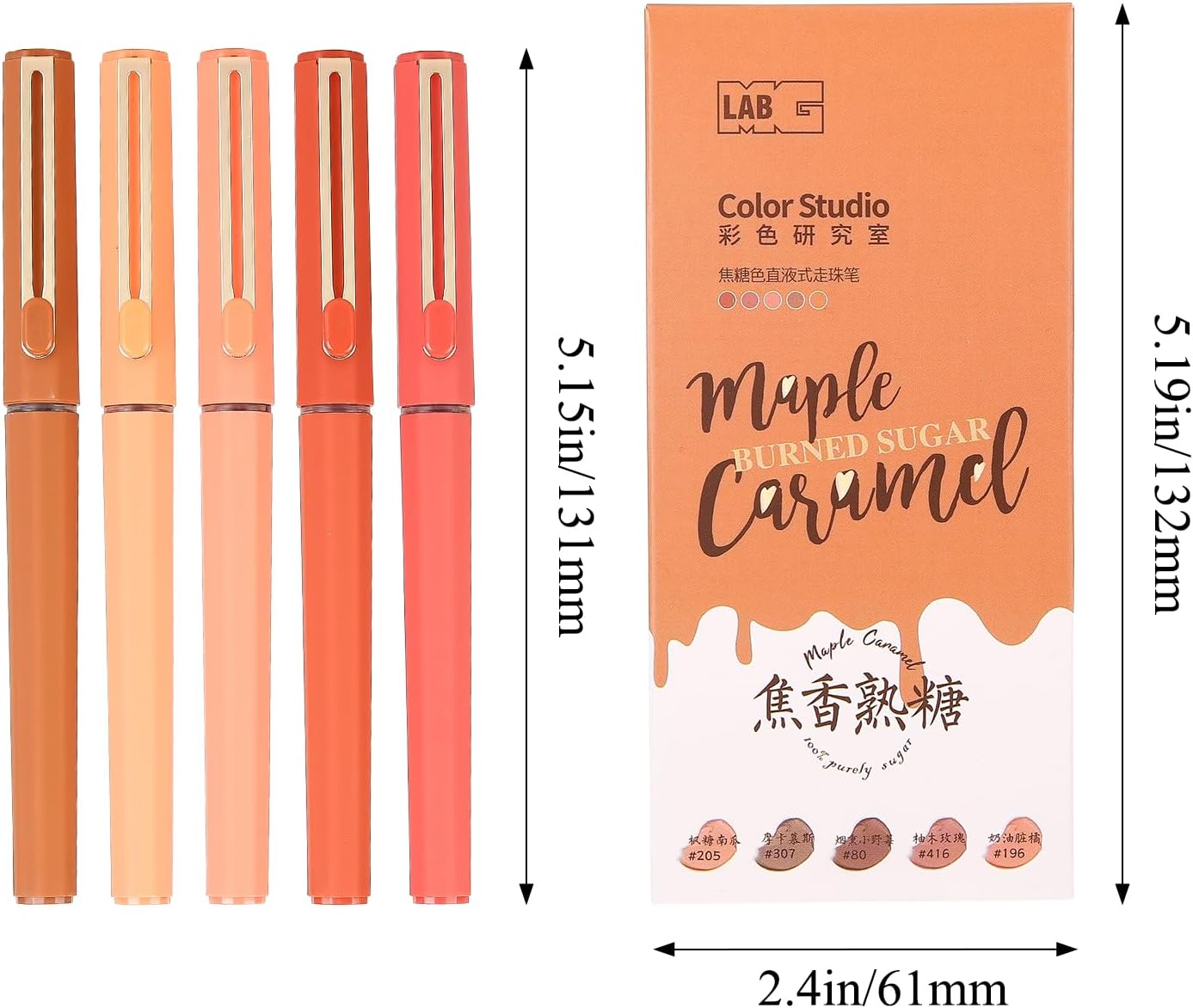 5Pcs Liquid Rollerball Pens Ultra Fine Point Black Ink,Caramel Color