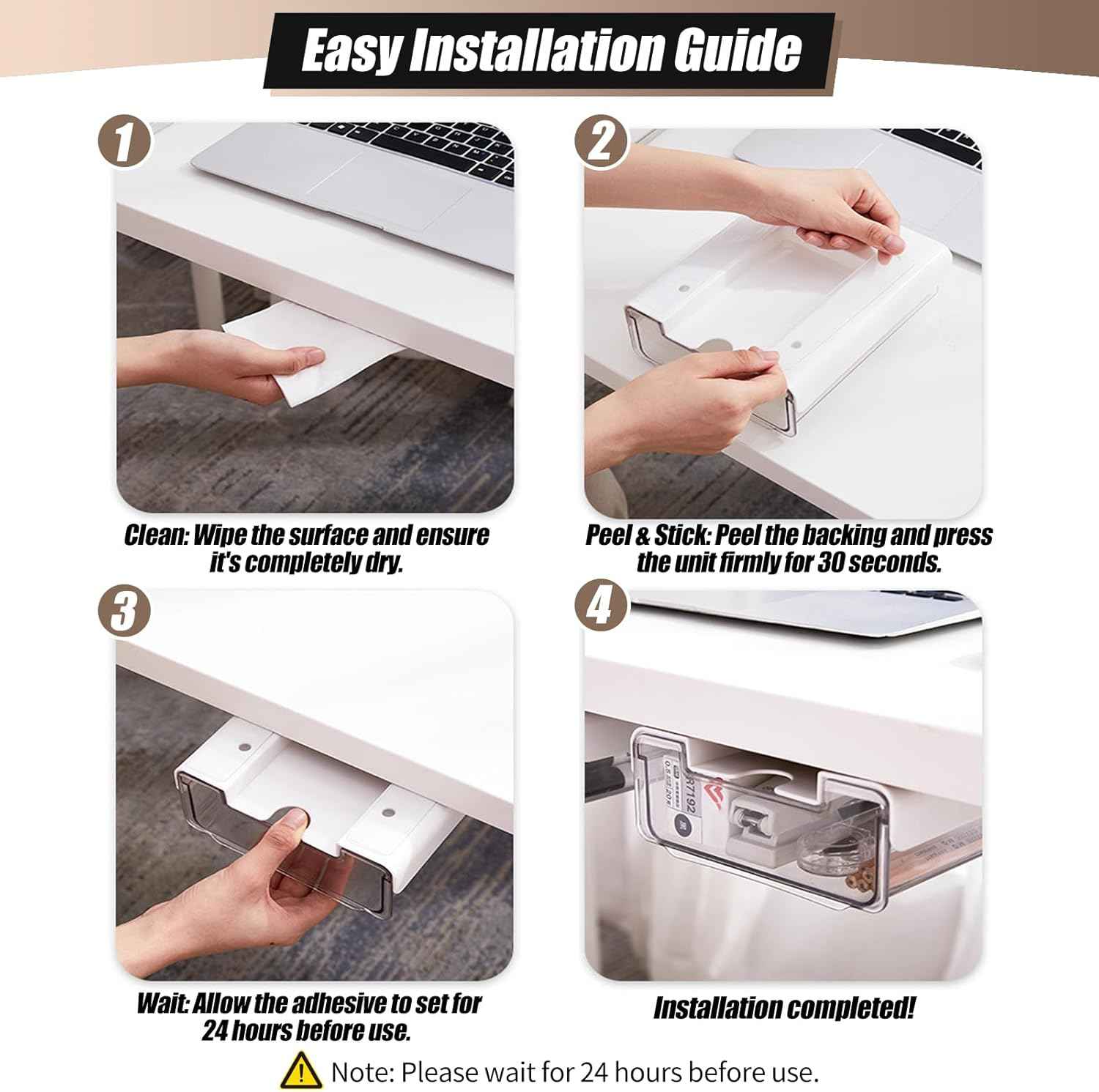 2 Pack Under Desk Storage Drawers Slide Out-Drill-On or Self-Adhesive