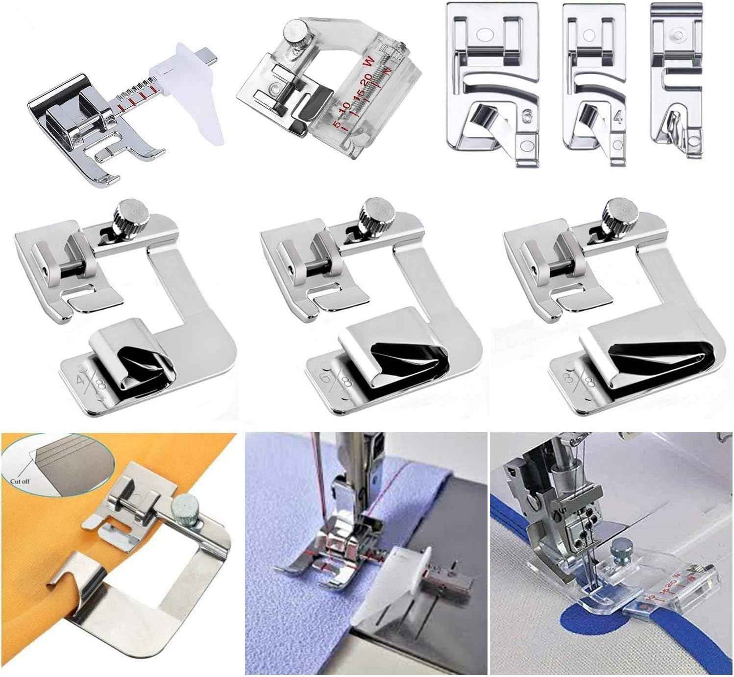 Hemming set presser feet, rolled hem guides and metal feet, wide and narrow, 6 pcs