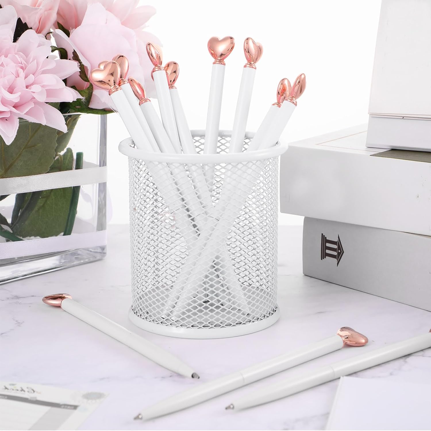 24Pcs Heart Shaped Retractable Metal Ballpoint Pens