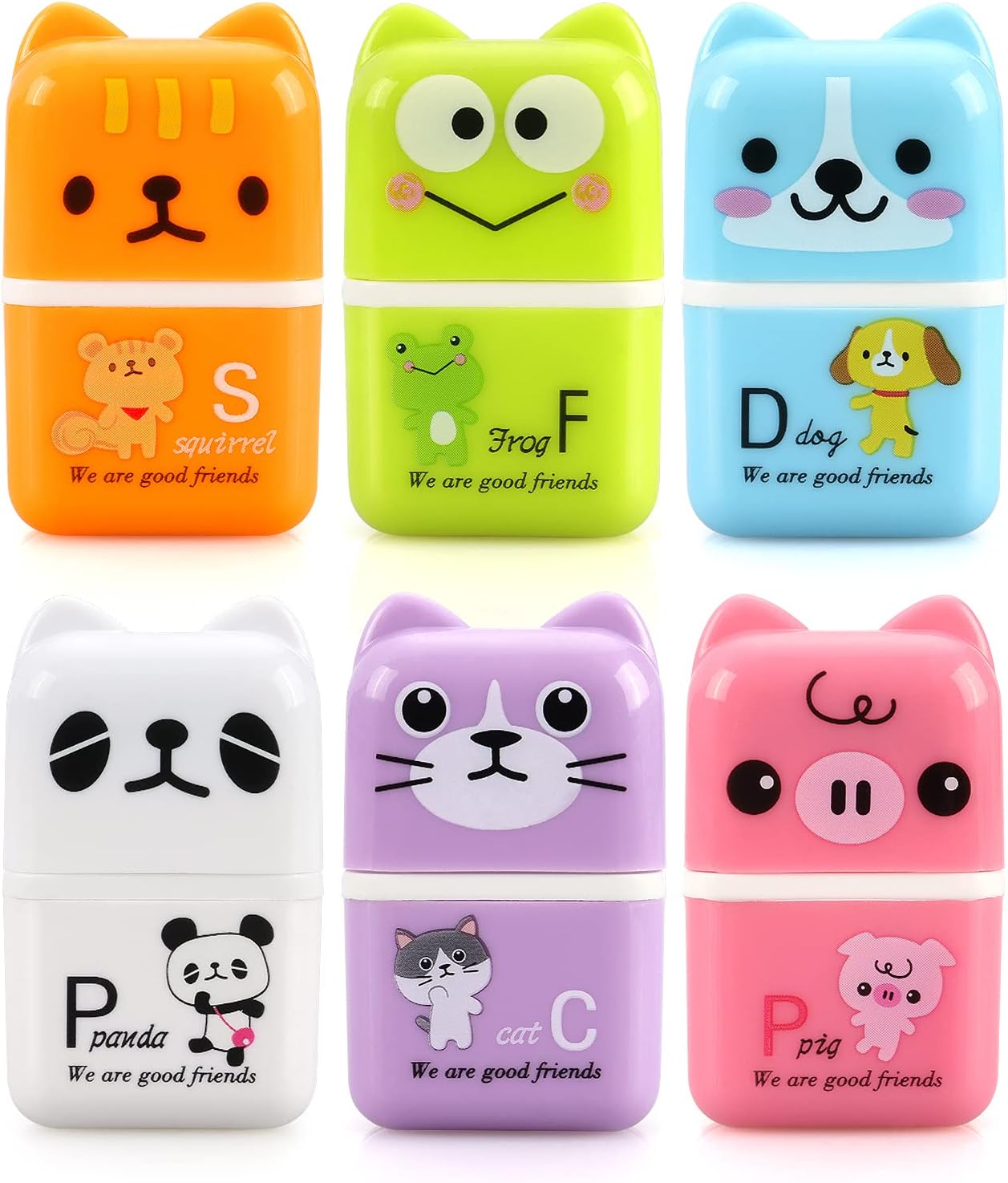 6 Pack Cute Erasers with Cover and Roller for Kids