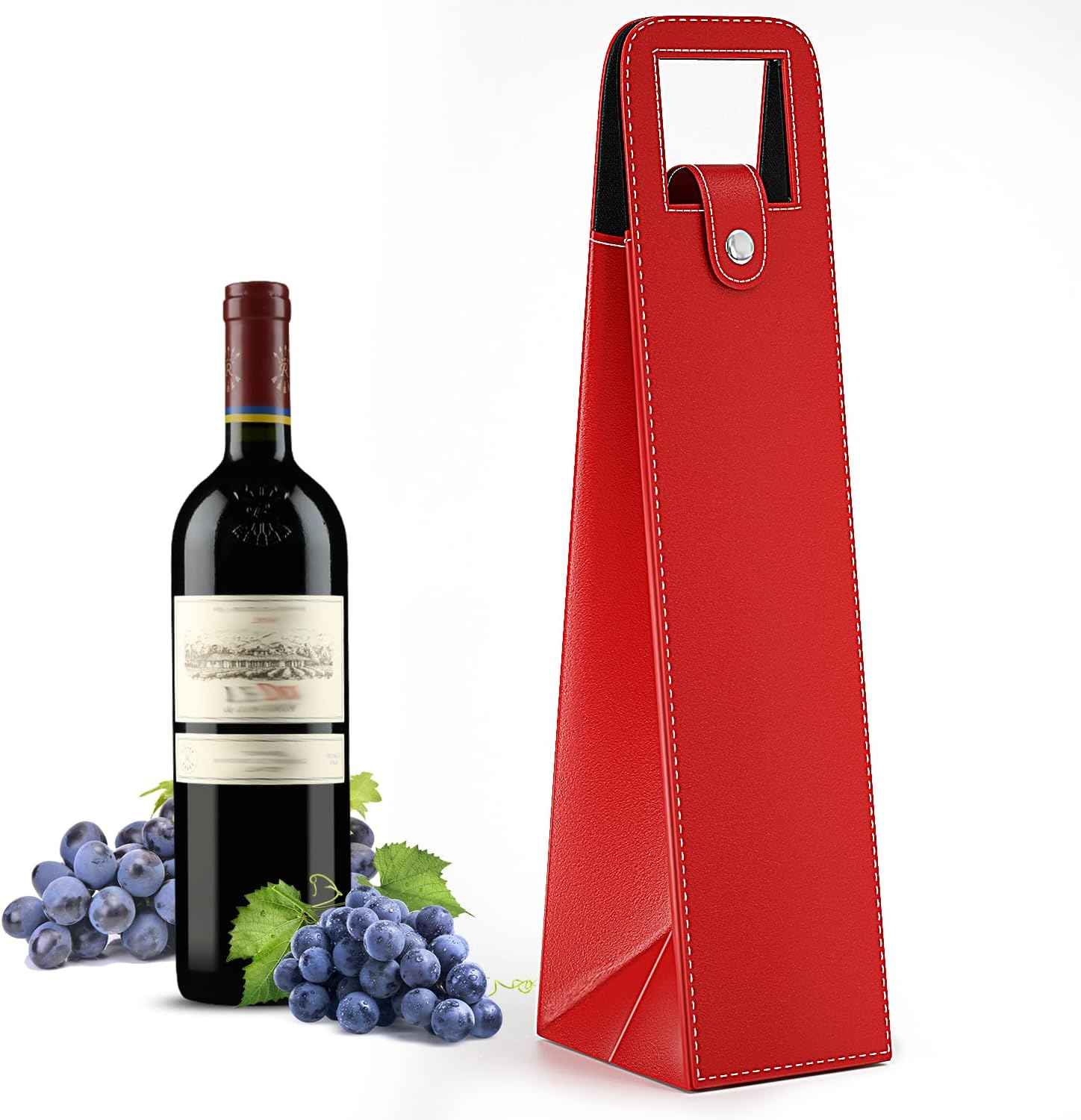 2 Pack Wine Gift Bag, Reusable Leather Wine Tote Carrier