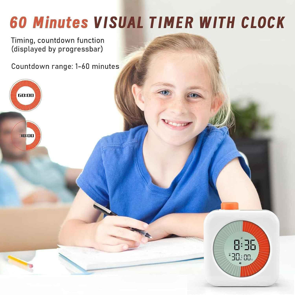 Visual Audio Timer Digital visuell timer 60-minuters nedräkning (3-i-1) för barn och vuxn