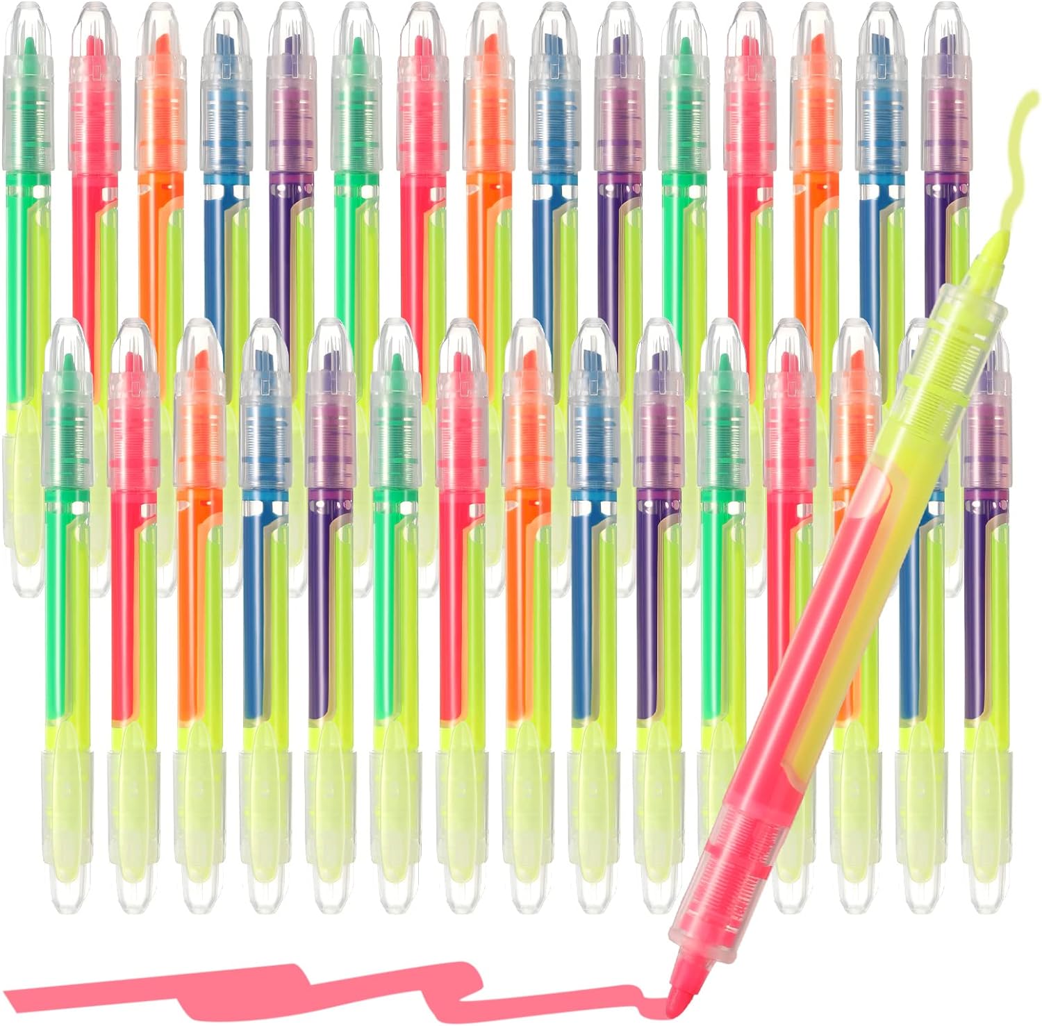 30Pcs Liquid Highlighter Pens Dual Ended 5 Colors Fluorescent