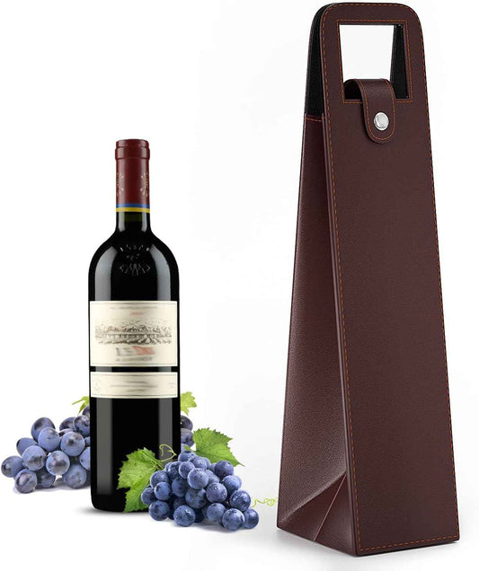 2 Pack Wine Gift Bag, Reusable Leather Wine Tote Carrier